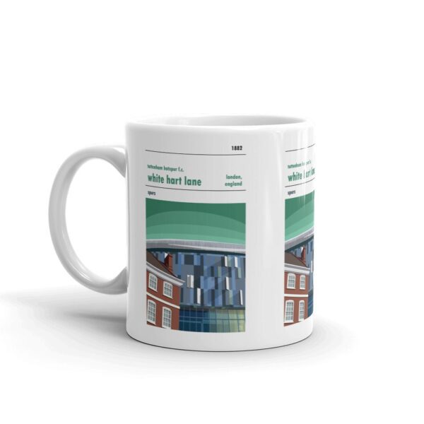 A coffee mug with vintage style football print of White Hart Lane, home to Spurs