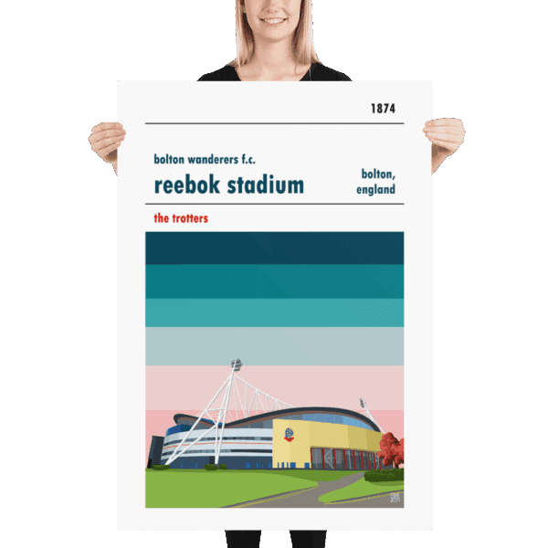 A huge football poster of the Reebok Stadium, Bolton Wanderers