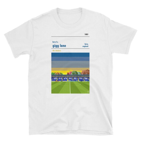 A white t shirt of Gigg Lane home to Bury FC