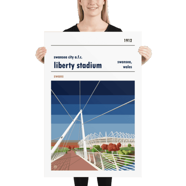 A large football print of Liberty Stadium, home to Swansea City AFC