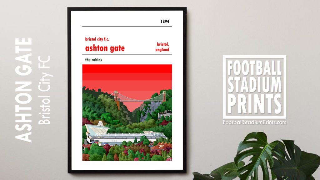 A framed print of Bristol City and Ashton Gate