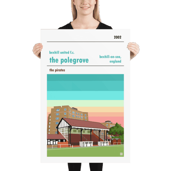 A large poster of the Polegrove, home of Bexhill United.
