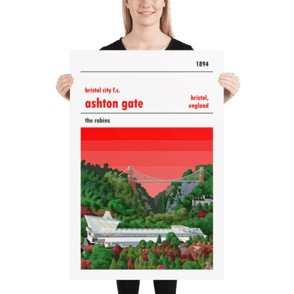 A large football poster of Bristol City FC and Ashton Gate