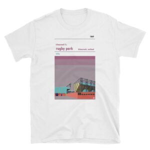 A white t shirt of KIlmarnock FC and Rugby Park