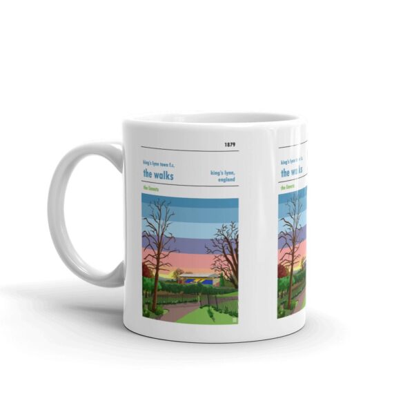 A coffee mug of Sunset over King’s Lynn Town FC and The Walks