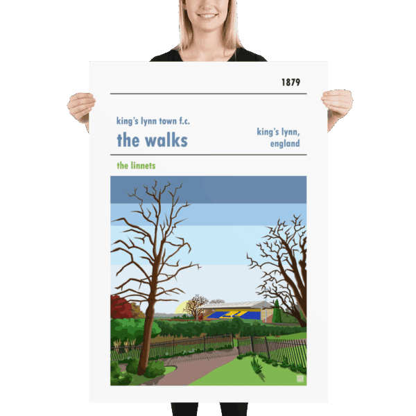 A football poster of King’s Lynn Town FC and Sunrise over The Walks