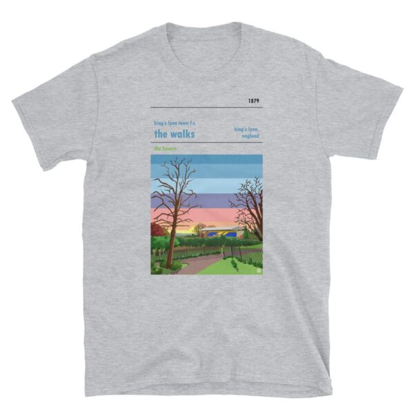 A grey t shirt of sunset over King’s Lynn Town FC and The Walks
