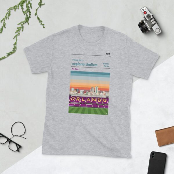A light Grey tee of Orlando City and Exploria Stadium