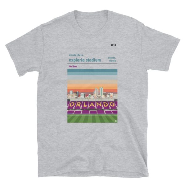 A light grey t shirt of Orlando City SC and Exploria Stadium