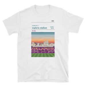 A white t shirt of Exploria Stadium and Orlando City SC