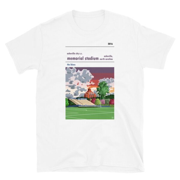 A white t shirt of Asheville City SC and Memorial Stadium
