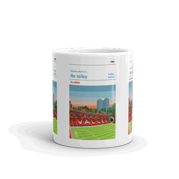 Retro look The Valley at dusk, Charlton Athletic FC, Mug - Image 3