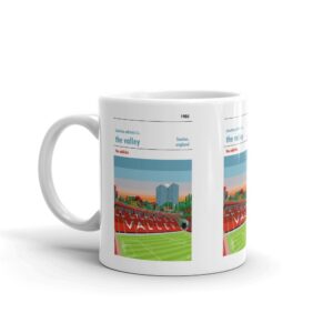 Retro look The Valley at dusk, Charlton Athletic FC, Mug