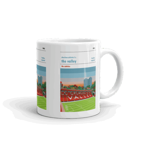 Retro look The Valley at dusk, Charlton Athletic FC, Mug - Image 2