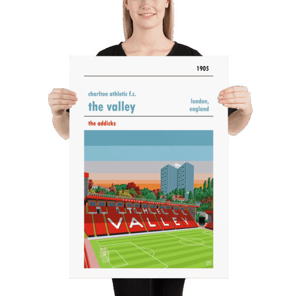 Retro look The Valley at dusk, Charlton Athletic FC, Print