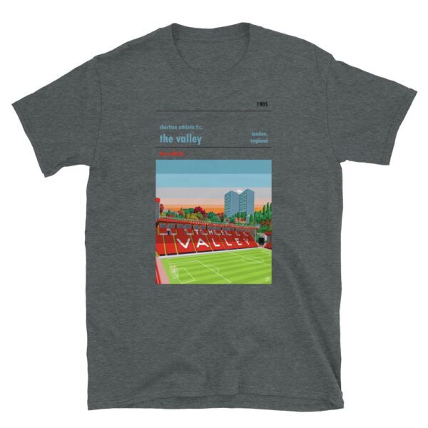 Retro look The Valley at dusk, Charlton Athletic FC, Short-Sleeve Unisex T-Shirt - Image 3