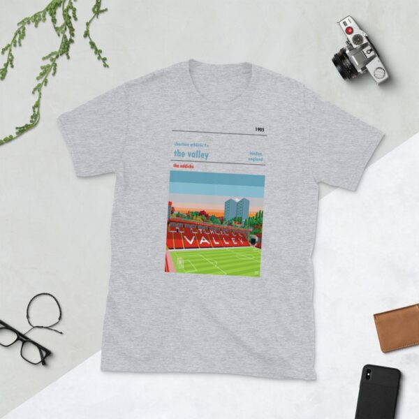 Retro look The Valley at dusk, Charlton Athletic FC, Short-Sleeve Unisex T-Shirt - Image 2