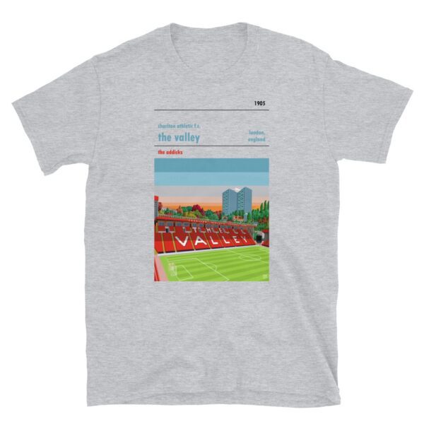 Retro look The Valley at dusk, Charlton Athletic FC, Short-Sleeve Unisex T-Shirt - Image 4