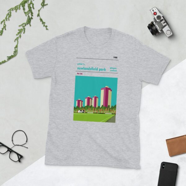 A grey t shirt of Pollok FC and Newlandsfield Park
