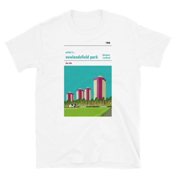 A white t shirt of Pollok FC and Newlandsfield Park