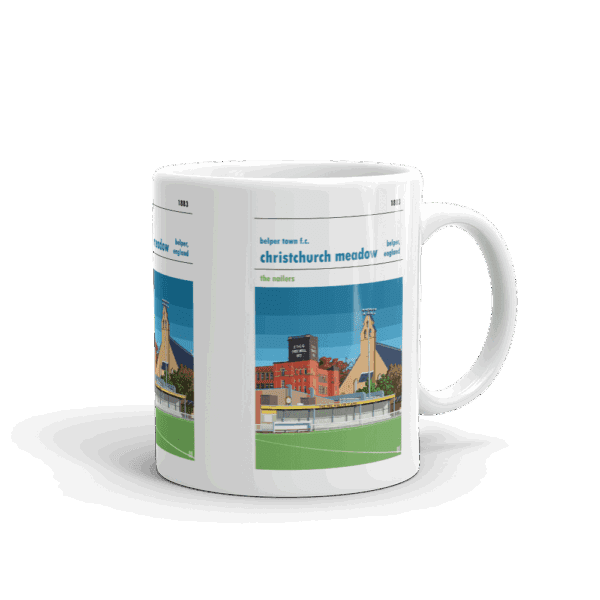 Retro look Christchurch Meadow, Belper Town FC, Blue Mug - Image 2