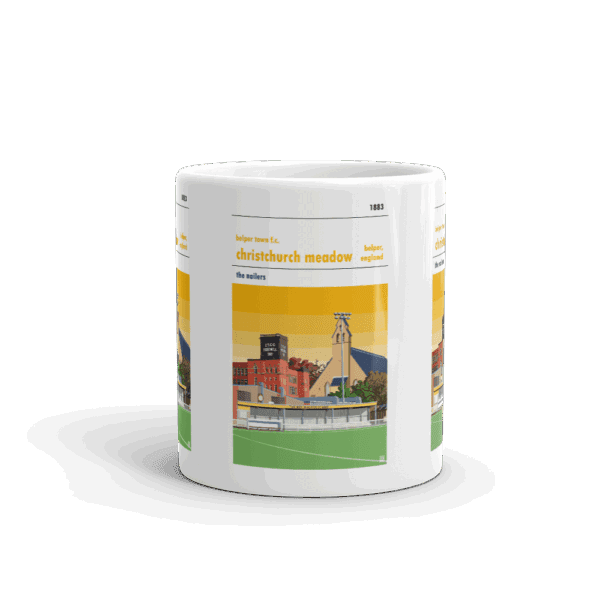 Retro look Christchurch Meadow, Belper Town FC, yellow Mug - Image 3