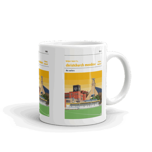 Retro look Christchurch Meadow, Belper Town FC, yellow Mug - Image 2
