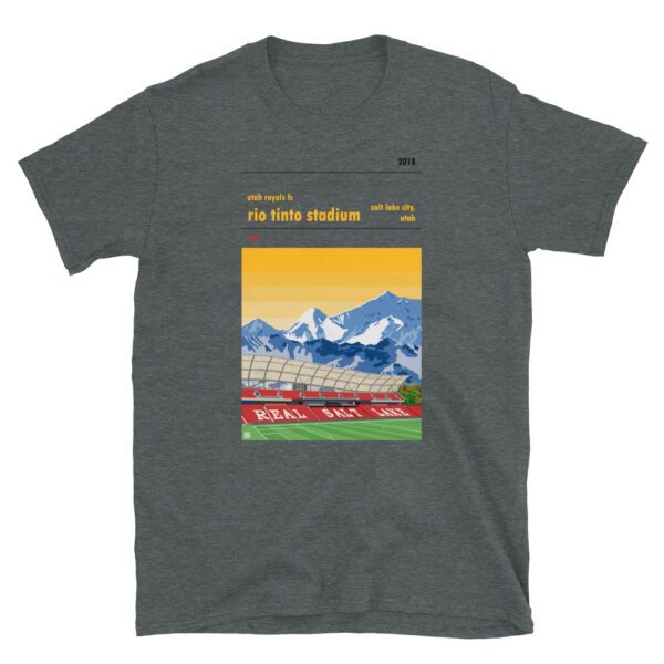 Dark grey t-shirt of the Utah Royals FC and the Rio Tinto Stadium