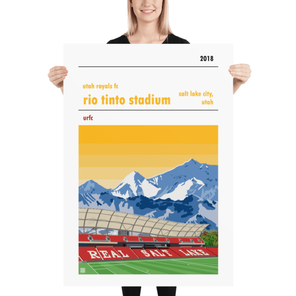 Massive football poster of the Utah Royals FC and the Rio Tinto Stadium