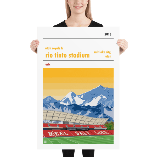 Huge football poster of the Utah Royals FC and the Rio Tinto Stadium