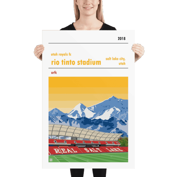 Huge football poster of the Utah Royals FC and the Rio Tinto Stadium