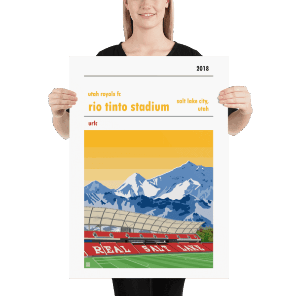 Large football poster of the Utah Royals FC and the Rio Tinto Stadium