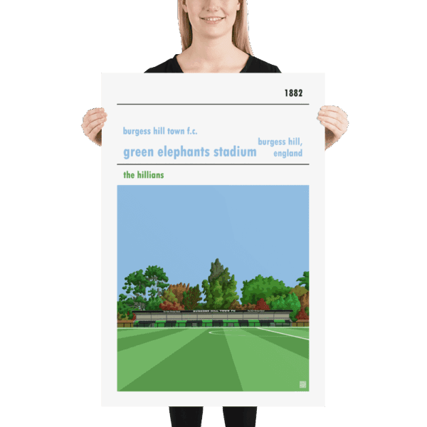 Huge football poster of Burgess Hill Town FC and Elephants Stadium