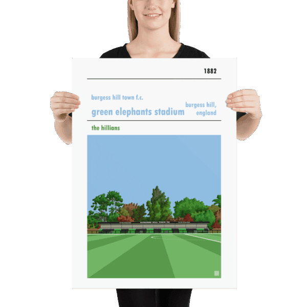 Large football poster of Burgess Hill Town FC and Elephants Stadium