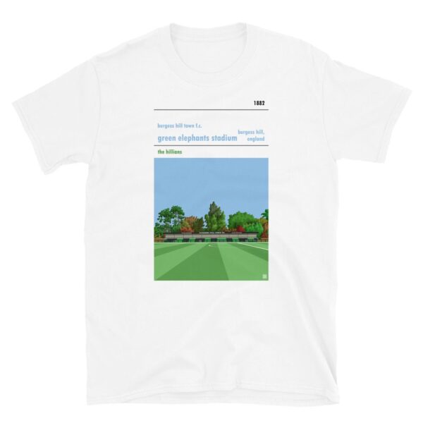 White t-shirt of Burgess Hill Town FC and Elephants Stadium