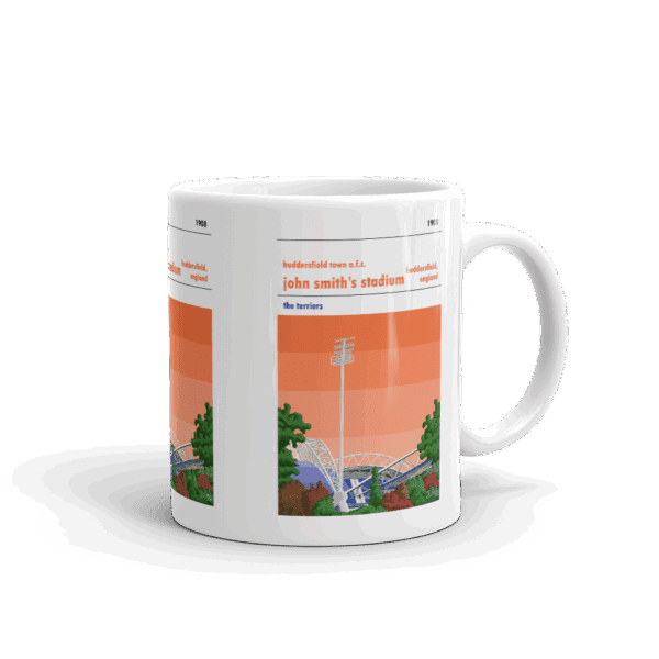 Retro look John Smith's Stadium, Huddersfield Town AFC, orange sky Mug - Image 2