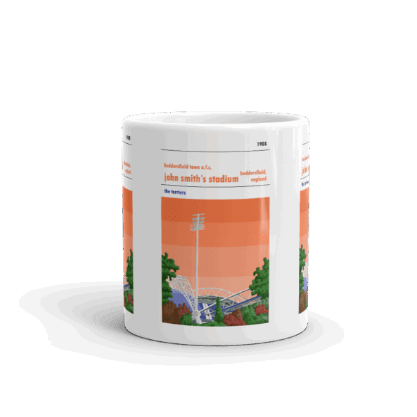 Retro look John Smith's Stadium, Huddersfield Town AFC, orange sky Mug - Image 3