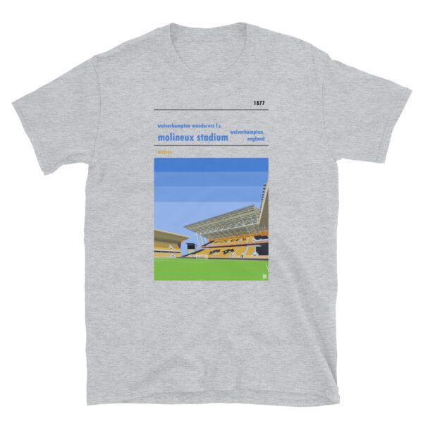 Grey t-shirt of Wolverhampton Wanderers FC and Molineux