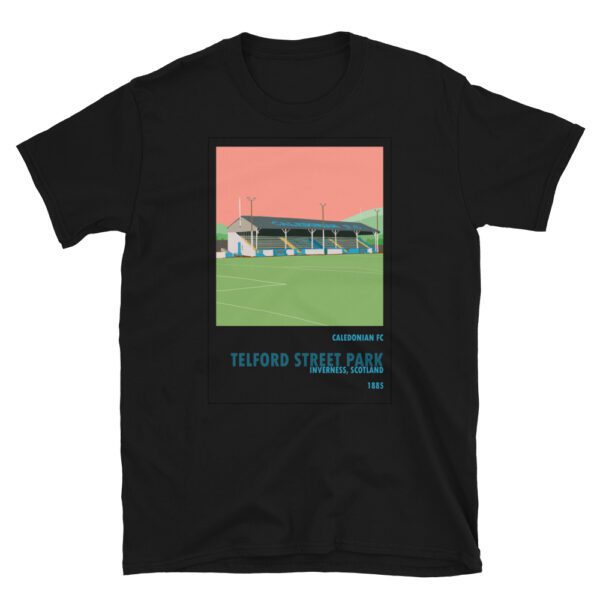 Black t-shirt of Caledonian FC and Telford Street Park