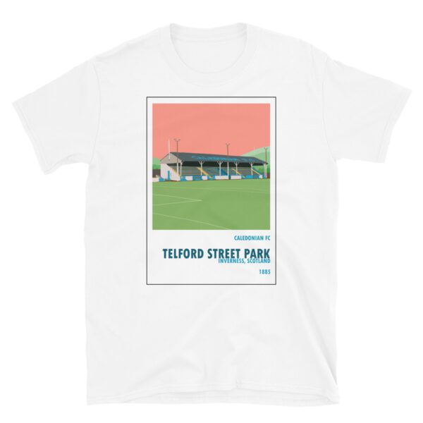 White t-shirt of Caledonian FC and Telford Street Park