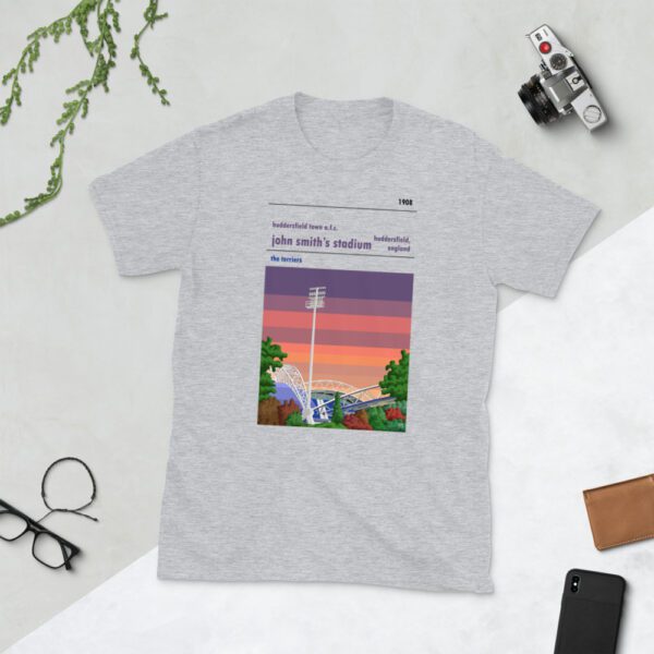 Light grey John Smith’s Stadium and Huddersfield Town AFC, Sunset t-shirt