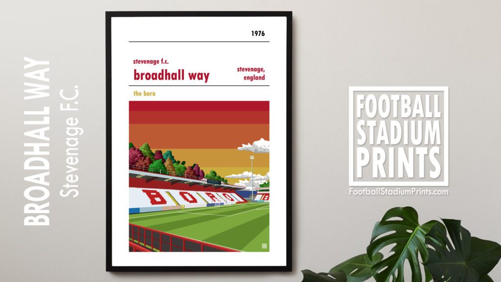 Hanging framed print of Stevenage FC and Broadhall Way