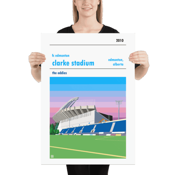 Large football poster of FC Edmonton and Clarke Stadium