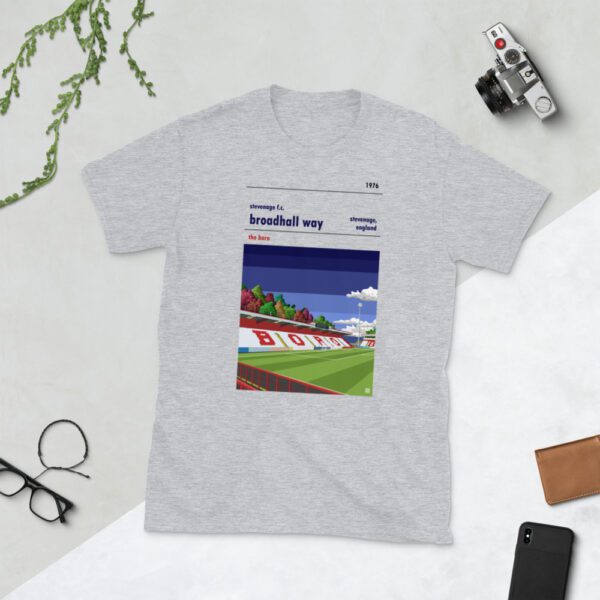 Hipster grey Stevenage FC and Broadhall Way blue sky t-shirt