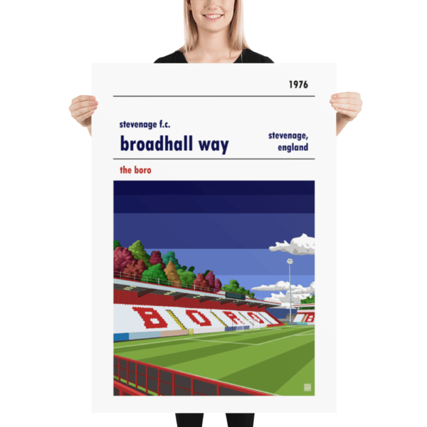 Massive football poster of Stevenage FC and Broadhall Way blue sky