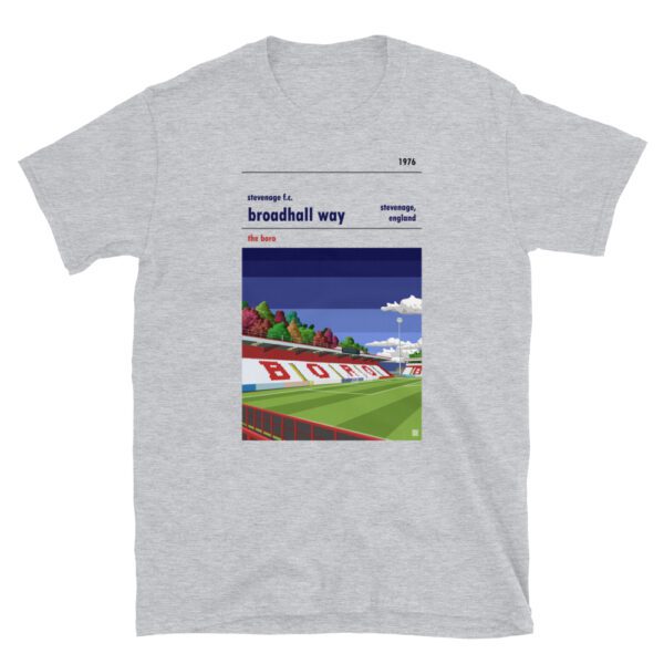 Grey Stevenage FC and Broadhall Way blue sky t-shirt