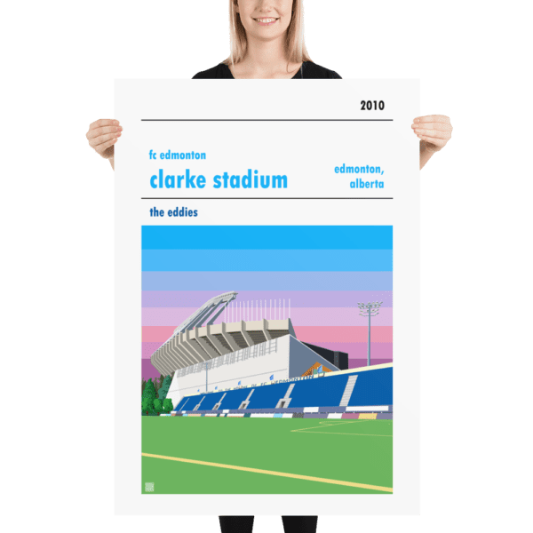 Massive football poster of FC Edmonton and Clarke Stadium