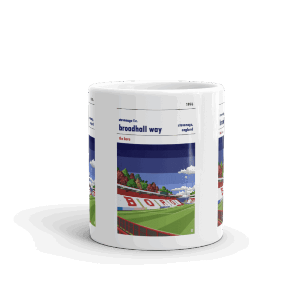Retro look Broadhall Way, Blue Sky, Stevenage FC Mug - Image 3