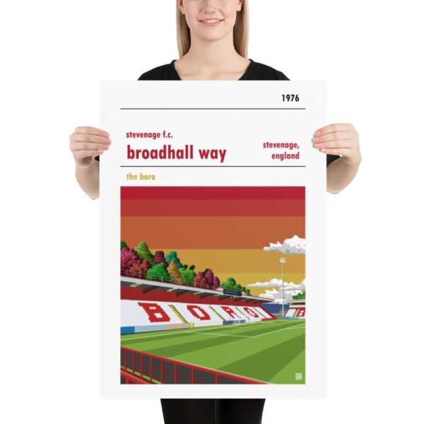 Large football poster of Stevenage FC and Broadhall Way