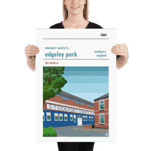 Large football poster of Stockport County FC and Edgeley Park
